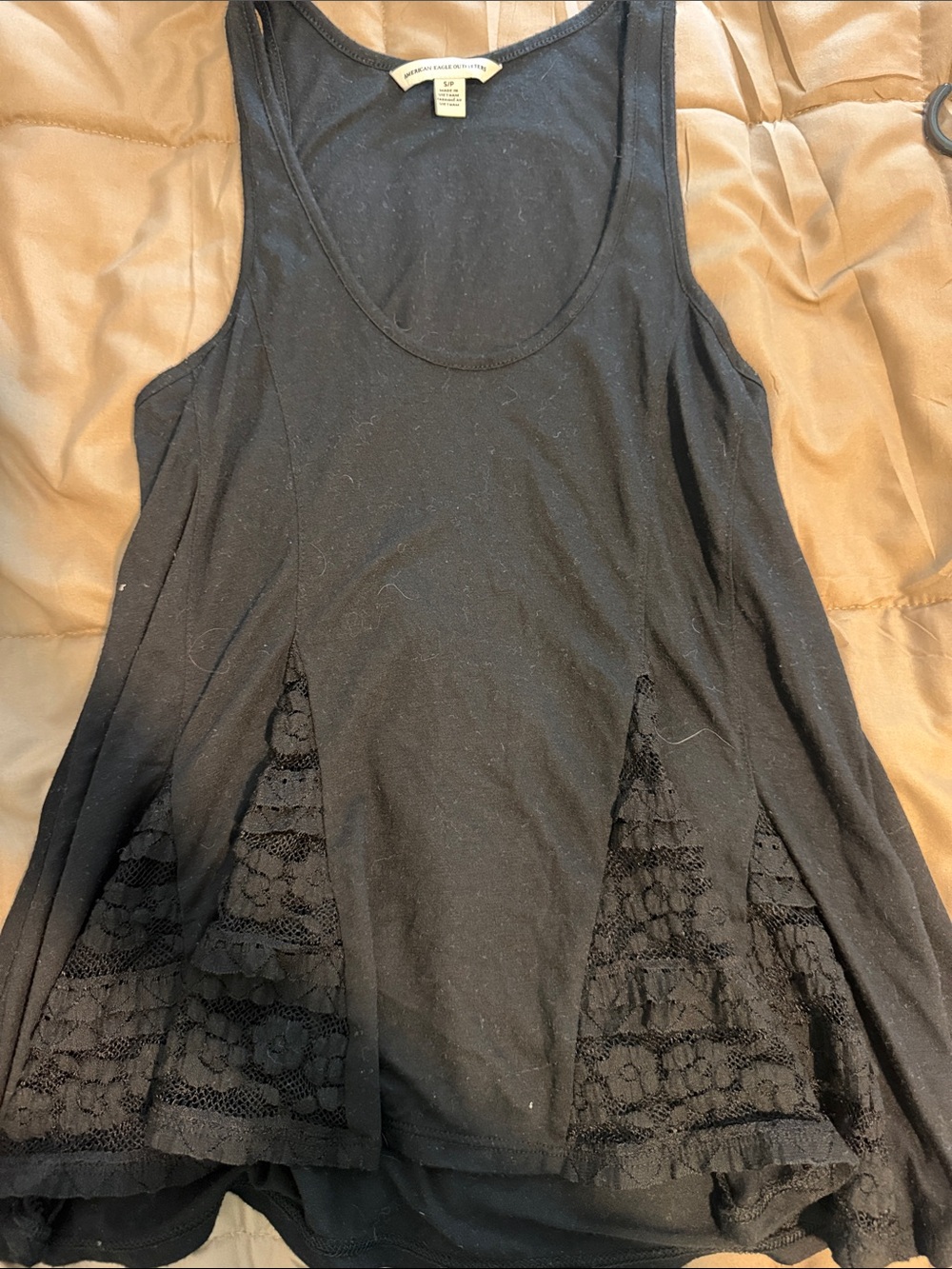 American Eagle Outfitters Black Lace-Panel Scoop Tank